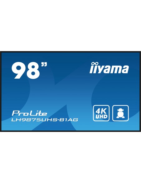 iiyama PROLITE Pizarra de caballete digital 2,49 m (98") LED Wifi 500 cd   m² 4K Ultra HD Negro Procesador incorporado Android