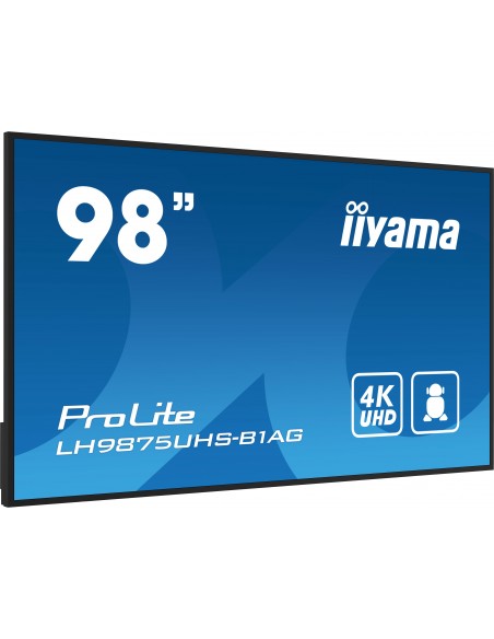 iiyama PROLITE Pizarra de caballete digital 2,49 m (98") LED Wifi 500 cd   m² 4K Ultra HD Negro Procesador incorporado Android