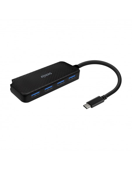 AISENS Hub USB 3.1 USB-C, USB-C M-4x Tipo A H, Negro, 15cm