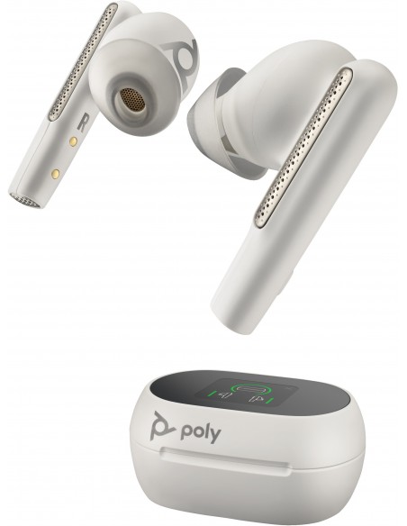 POLY Intrauriculares Voyager Free 60+ UC color Blanco Arena +Adaptador USB-C BT700 +Estuche de carga con pantalla táctil