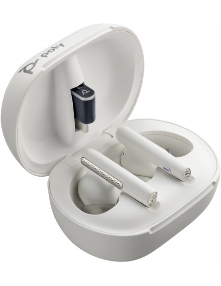 POLY Intrauriculares Voyager Free 60+ UC color Blanco Arena +Adaptador USB-C BT700 +Estuche de carga con pantalla táctil