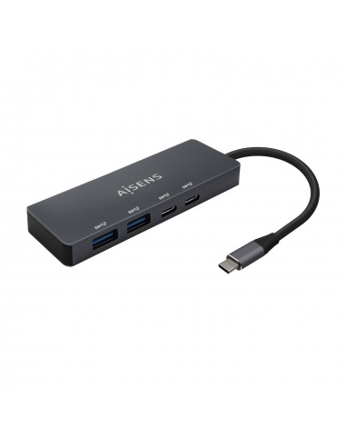 AISENS Hub USB3.2 Gen1 5G USB-C, USB-C M-2xUSB-C H-2xUSB-A H, Gris, 15cm