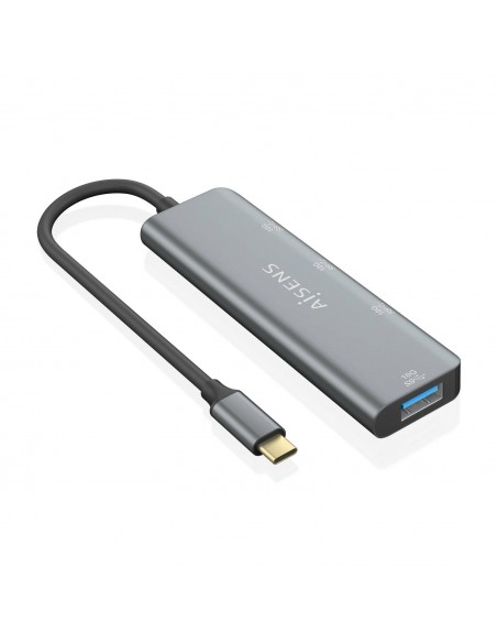 AISENS Hub USB 3.2 Gen2 10G USB-C, USB-C M-1xUSB-C H-3xUSB-A H, Gris, 15 cm