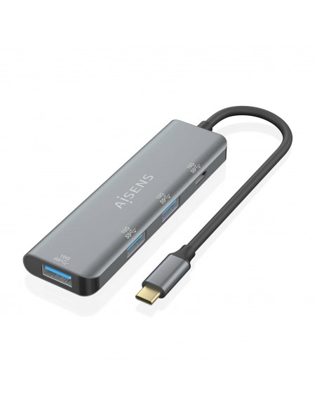 AISENS Hub USB 3.2 Gen2 10G USB-C, USB-C M-1xUSB-C H-3xUSB-A H, Gris, 15 cm