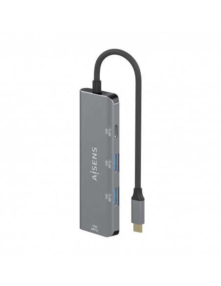 AISENS Hub USB 3.2 Gen2 10G USB-C, USB-C M-1xUSB-C H-3xUSB-A H, Gris, 15 cm