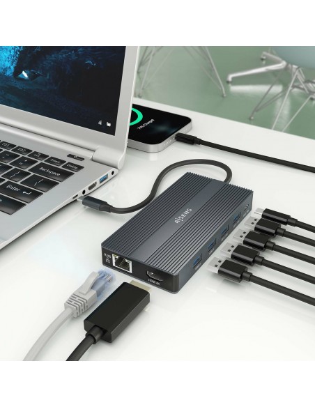 AISENS ASUC-12P017-GR base para portátil y replicador de puertos Alámbrico USB 3.2 Gen 1 (3.1 Gen 1) Type-C Gris