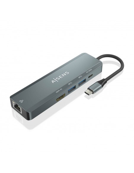 AISENS USB-C Dock 5 en 1, USB-C a 1xHDMI, 1xRJ45, 2xUSB, 1xPD, Gris, 15 cm