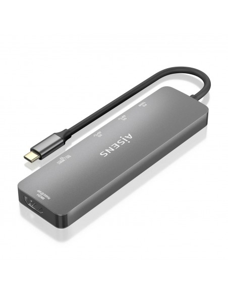 AISENS USB-C Dock 6 EN 1, USB-C a 1xHDMI, 2xUSB-A, 1xUSB-C PD 100W, 1xSD, 1xMicro SD, Gris, 15cm