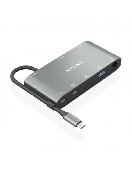 AISENS USB-C Dock 8 en 1, USB-C a 1xHDMI, 1xVGA, 1xRJ45, 2xUSB-A, 2xUSB-C 5G, 1xUSB-C PD, Gris, 20 cm