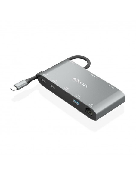 AISENS USB-C Dock 8 en 1, USB-C a 1xHDMI, 1xVGA, 1xRJ45, 2xUSB-A, 2xUSB-C 5G, 1xUSB-C PD, Gris, 20 cm