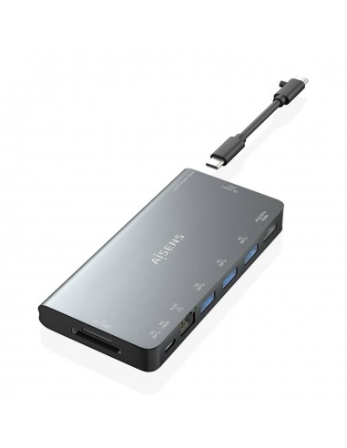 AISENS USB-C Dock 8 en 1, USB-C a 1xHDMI, 1xRJ45, 3xUSB-A, 1xUSB-C Datos+PD, 1xSD, 1xMicro SD, Gris, 10 cm