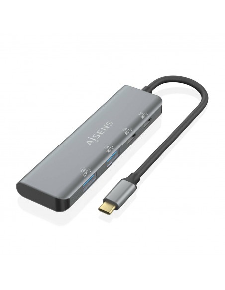 AISENS Hub USB 3.2 Gen1 5G USB-C, USB-C M-2xUSB-C H-2xUSB-A H, Gris, 15 cm