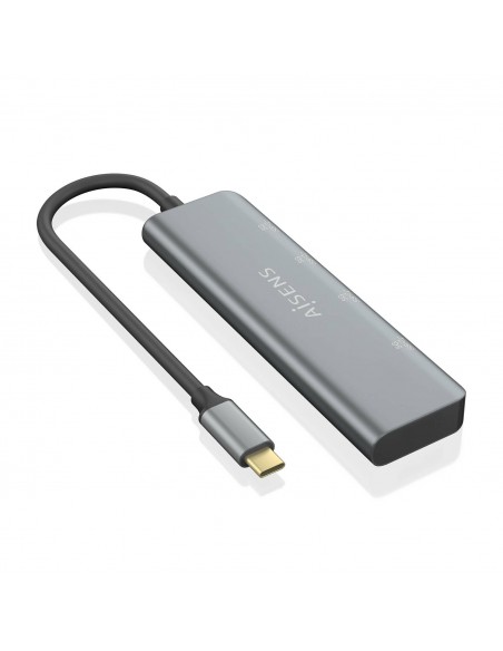 AISENS Hub USB 3.2 Gen1 5G USB-C, USB-C M-2xUSB-C H-2xUSB-A H, Gris, 15 cm