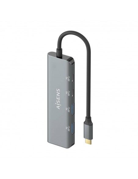 AISENS Hub USB 3.2 Gen1 5G USB-C, USB-C M-2xUSB-C H-2xUSB-A H, Gris, 15 cm