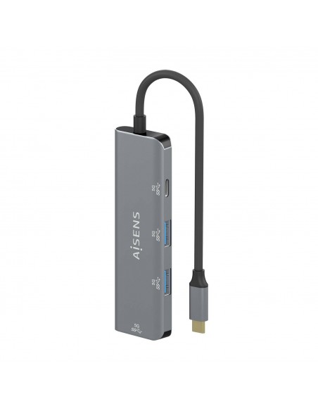 AISENS Hub USB 3.2 Gen1 5G USB-C, USB-C M-1xUSB-C H-3xUSB-A H, Gris, 15 cm