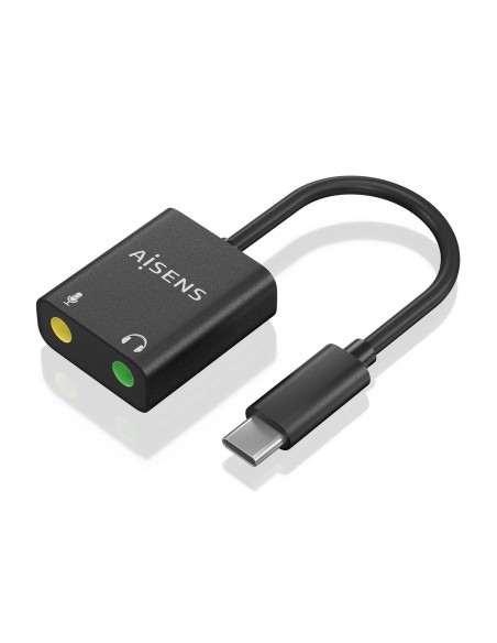 AISENS Conversor USB-C a Audio 48KHz, USB-C M-2xJack 3.5 H, Negro, 10 cm