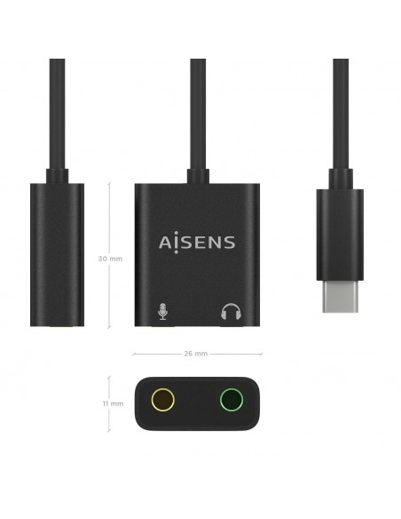 AISENS Conversor USB-C a Audio 48KHz, USB-C M-2xJack 3.5 H, Negro, 10 cm