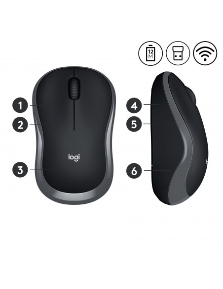 Logitech M185 ratón Oficina Ambidextro RF inalámbrico Óptico 1000 DPI