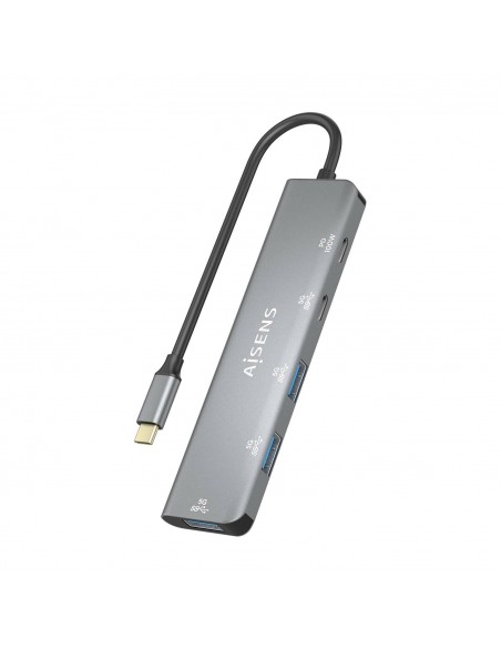 AISENS Hub USB 3.2 Gen1 5G USB-C, USB-C M-1xUSB-C PD100W H-1xUSB-C H-3xUSB-A H, Gris, 15cm