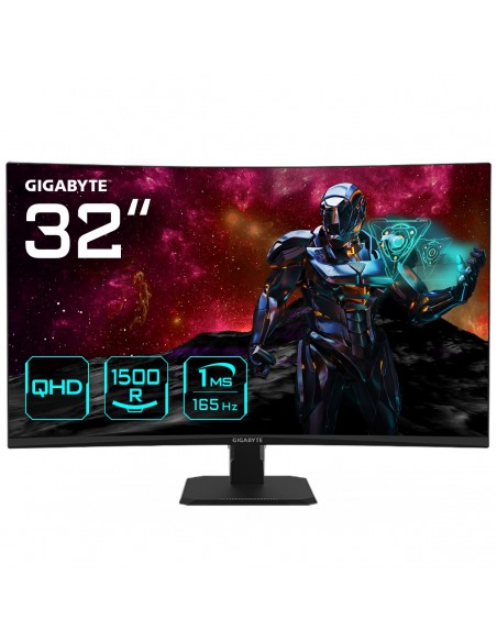 GIGABYTE GS32QC 31.5" Monitor de juegos curvo QHD - 2560 x 1440 (QHD), 165Hz, 1ms, 300 cd m², FreeSync Premium, preparado para