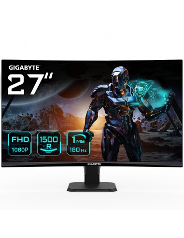 GIGABYTE Monitor de juego curvo GS27FC 27" FHD - 1920 x 1080 (FHD), 180Hz, 1ms, 250 cd m², FreeSync Premium, compatible con