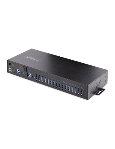 StarTech.com Hub Ladrón USB 3.0 5Gb de 16 Puertos Industrial - Metal - Montaje en Rack Superficie DIN - Carga Compartida USB