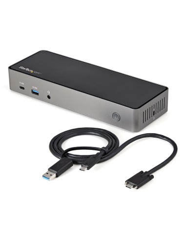 StarTech.com Docking Station USB-C y USB-A 10Gb - Replicador de Puertos Híbrido Universal para 3 Monitores DisplayPort y HDMI