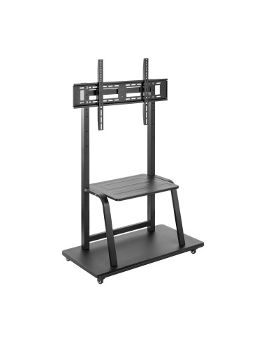 AISENS Soporte de suelo ECO con ruedas, bandeja para DVD para Monitor TV 150Kg de 37-100, Negro