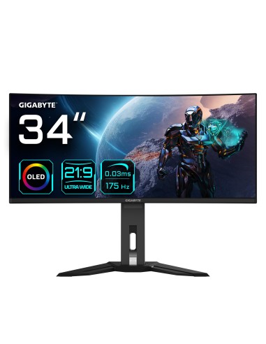 GIGABYTE Monitor de juegos curvo OLED WQHD MO34WQC de 34” - 3440x1440(WQHD), 175Hz, 0.03ms, KVM, 250 cd m², FreeSync Premium