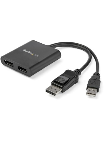 StarTech.com Hub MST de 2 Puertos DisplayPort 1.2 - Divisor Splitter DP de 2 Monitores - Adaptador DP a 2x DisplayPort 4K 30Hz