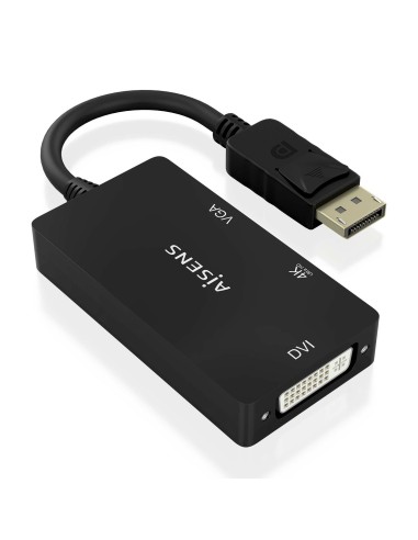 AISENS Conversor Displayport V1.2 a VGA DVI HDMI, DP 1.2 M-VGA H-DVI H-HDMI H 4K, Negro, 15cm