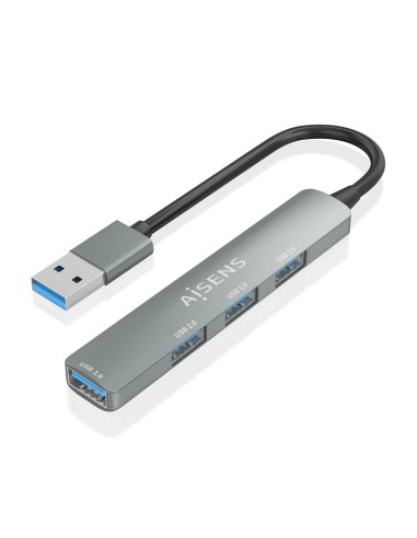 AISENS HUB USB 3.0 Aluminio, 1xUSB3.0 A H+3xUSB2.0 A H, Gris, 10cm