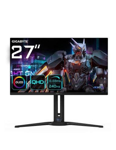 GIGABYTE AORUS Monitor de juego FO27Q2 OLED QHD de 27” - 2560 x 1440 (QHD), 240Hz, 0.03ms, KVM, 250 cd m², FreeSync Premium