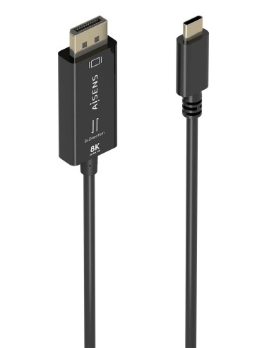 AISENS Cable Conversor Bidireccional USB-C A DISPLAYPORT 8K@60Hz, USB-C M-DP M, Negro, 1.8m