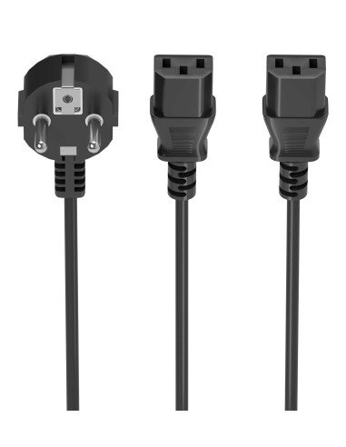 AISENS Cable Alimentacion CPU, CEE7 M-2xC13 H, Negro, 1.8M