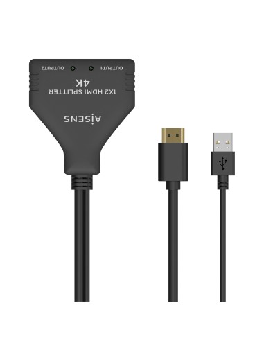 AISENS HDMI Duplicador 4K@30HZ 1×2 con Alimentación USB y Cable, Negro, 30 cm