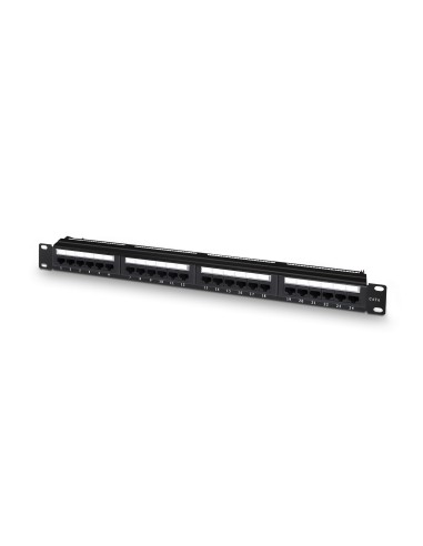 AISENS Panel De Parcheo De 24 Puertos RJ45 Cat.6 UTP, 19" 1U Dual IDC Con Gestion De Cables, Negro