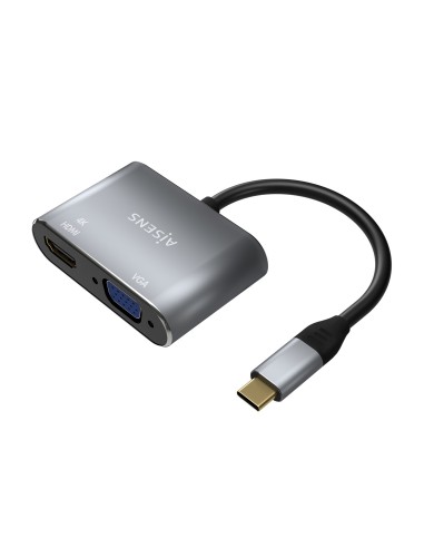 AISENS Conversor USB-C a VGA HDMI 4K, USB-C M-VGA H-HDMI H, Gris, 15CM