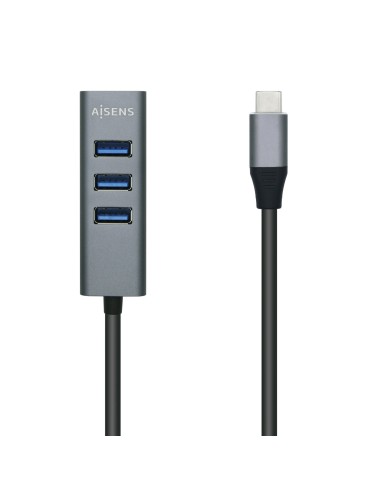 AISENS Hub USB 3.1 USB-C, USB-C M - 4x Tipo A H, Gris, 10 cm