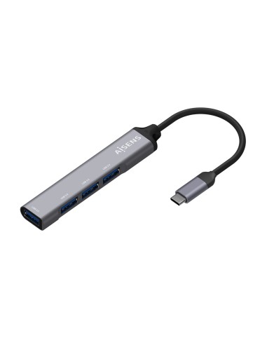 AISENS Hub USB 3.1 USB-C, Tipo C M - 4x Tipo A H, Gris, 10 cm