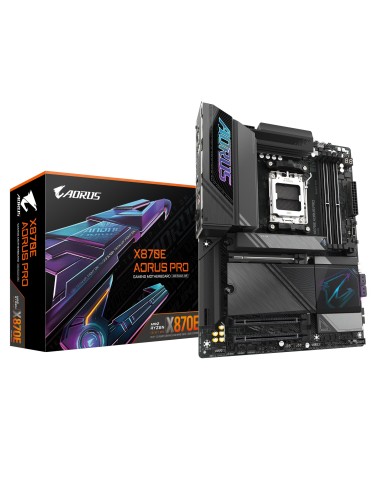 GIGABYTE X870E AORUS PRO Placa Base - Compatible con CPUs AMD Ryzen 9000, 16+2+2 fases VRM digitales, hasta 8000MHz DDR5 (OC),