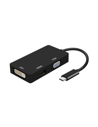 AISENS Conversor USB-C A DVI HDMI VGA, USB-C M-DVI H-HDMI H-VGA H, Negro, 15cm