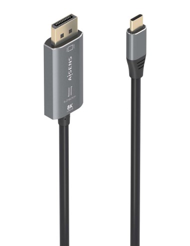 AISENS Cable Conversor Aluminio Bidireccional USB-C A DisplayPort 8K@60Hz, USB-C M-DP M, Negro, 1.8m