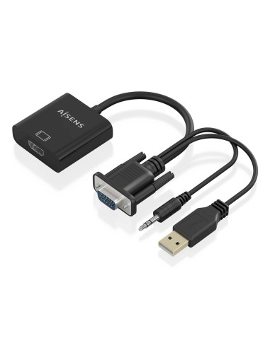 AISENS Cable conversor SVGA+Audio a HDMI, SVGA M+Jack 3.5 M+USB-A M-HDMI A H, Negro, 20cm