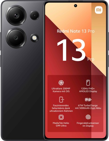 Xiaomi Redmi Note 13 Pro 16,9 cm (6.67") Ranura híbrida Dual SIM Android 13 4G USB Tipo C 8 GB 256 GB 5000 mAh Negro