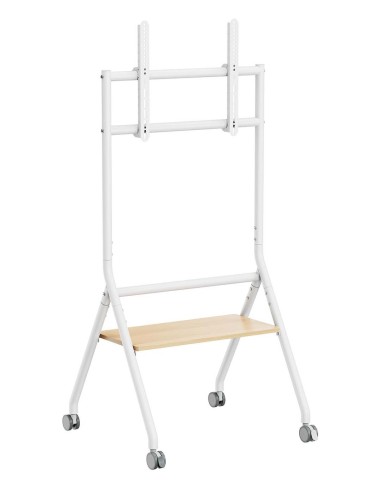 AISENS Soporte de suelo eco con rueda, 1 bandeja para pantalla interactiva TV 80kg de 37-86, Blanco+Madera