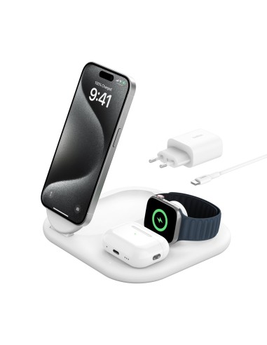 Belkin BoostCharge Auriculares, Smartphone, Reloj inteligente Blanco USB Cargador inalámbrico Carga rápida Interior