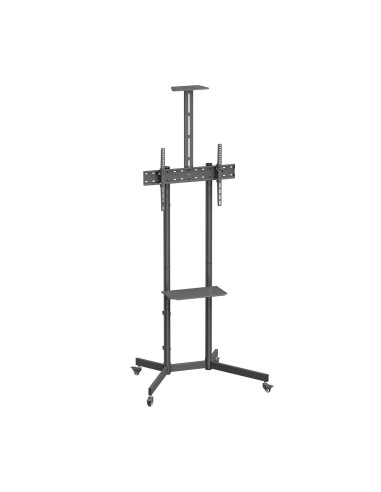 AISENS Soporte De Suelo Eco Con Rueda, Bandeja Para DVD Y Soporte De Cámara Para Monitor TV 45kg De 37-70, Negro